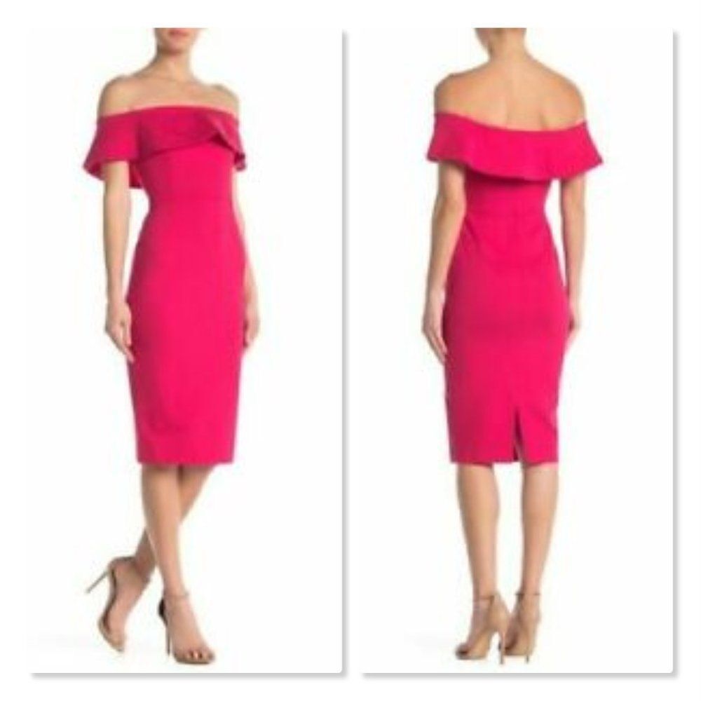 Love by Design Bodycon Off-the-Shoulder Dress size Small in Fuchsia Pink